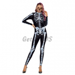 Scary Halloween Costumes Flash Chip Skull Jumpsuit