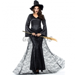 Women Spider Halloween Carnival Costume Witch Magician Black Cobweb Style
