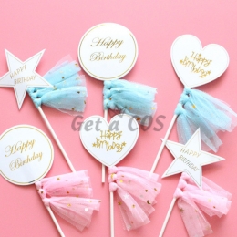 Birthdays Decoration Letter Gauze Cake Card