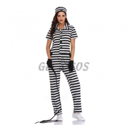 Halloween Policewoman Costumes Jumpsuit Stripes Style