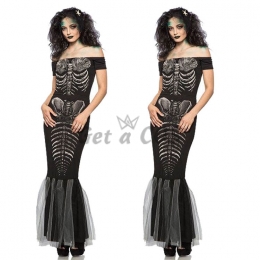 Scary Halloween Costumes Mermaid Skeleton Strapless Suit