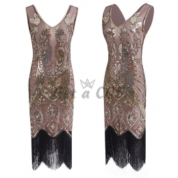 Women Halloween Costumes 1920s V-neck Fringed Dress