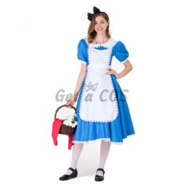 Women Halloween Costumes Blue Cinderella Princess Maid Dress