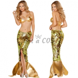 Women Halloween Costumes Golden Sequin Mermaid Fairy Dress
