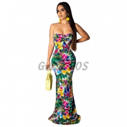 Sexy Halloween Costumes Tube Top Print Fishtail Dress