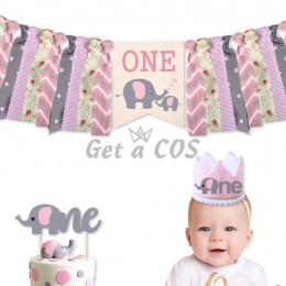 Birthdays Decoration Pink Baby Elephant Pull The Flag