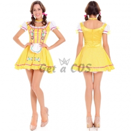 Women Halloween Costumes Court Yellow Maid Dress