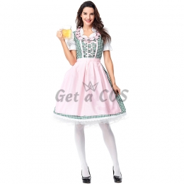 Women Halloween German Beer Costumes Mid-length Maid Clothes Green Plaid Skirt