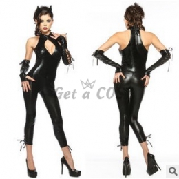 Sexy Halloween Costumes Patent Leather Siamese Cat Suit