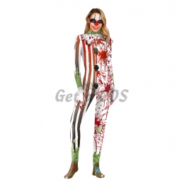Clown Halloween Costumes Bloodstain Funny Jumpsuit