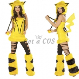 Women Halloween Costumes Pikachu Furry Outfit