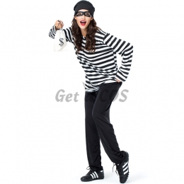 Couples Halloween Bandit Costumes Rogue Prisoner Suit Stripe Style