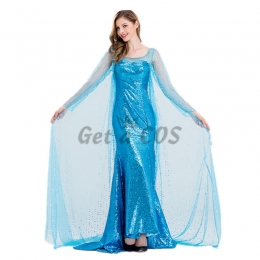 Women Halloween Costumes Aisha Dress Ice And Snow Blue Sequins Style
